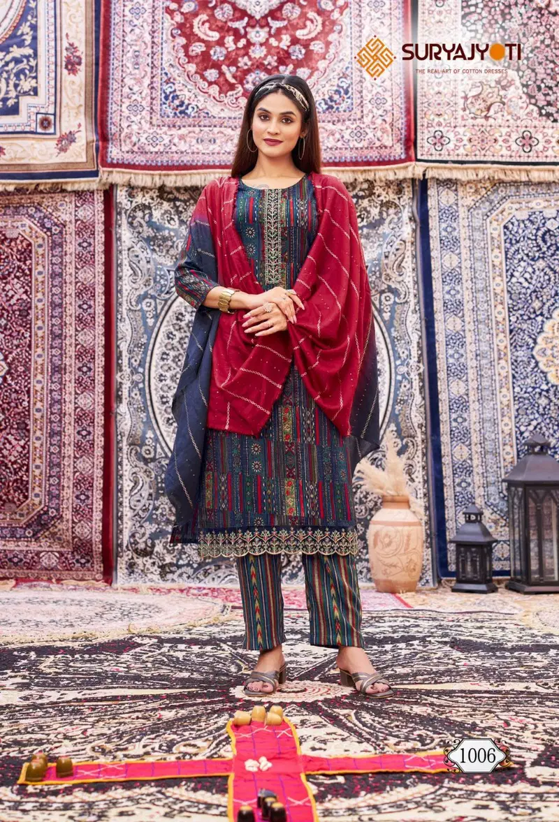 Krati Vol 1 By Suryajyoti Rayon Printed Readymade Suits Exporters In India